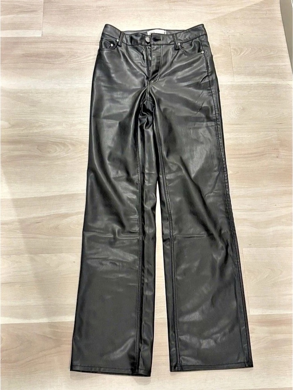 Zara Faux Leather Wide-Leg Pants in Black Size Medium